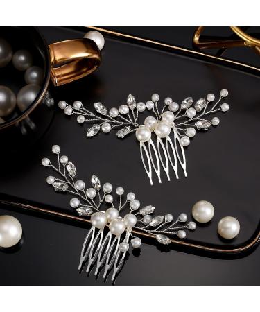 Wedding Pearl Crystal Headpiece Comb Set - Bridal Hair Accessories with Rhinestone Accents - Buy Online on SooperMarket.com