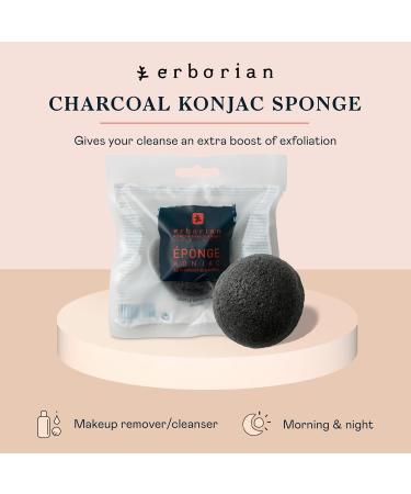 Erborian Charcoal Konjac Facial Sponge - Natural Exfoliating & Deep Cleansing for Sensitive Oily & Acne-Prone Skin | Korean Skincare - All Skin Types - Buy Online on SooperMarket.com