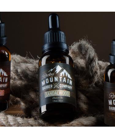 Rocky Mountain Barber Co. Men's Sandalwood Beard Oil - Nourishing Grapeseed Coconut & Argan Oils | Authentic Sandalwood Essence - Buy Online on SooperMarket.com