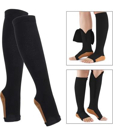 Buy ZLXHDL Compression Socks with Zipper - 2 Pairs of Open Toe Compression Stockings for Men & Women (S/M) - Black - Buy Online on SooperMarket.com