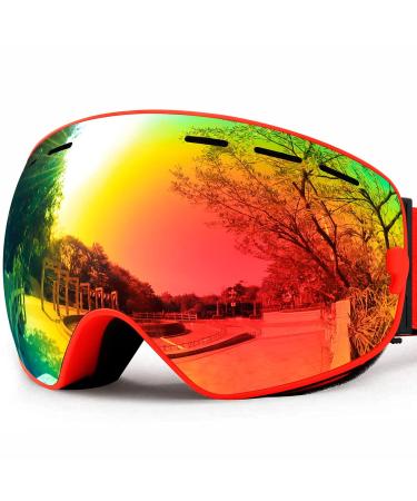 Sposune Otg Ski Glass Snowboard Goggle Over Glasses With Anti-Fog Spherical Dual Interchangable Lens For Men Youth Skiing Skiing Snowmobile Eyewear & Helm Compatible UV400 Protection Red