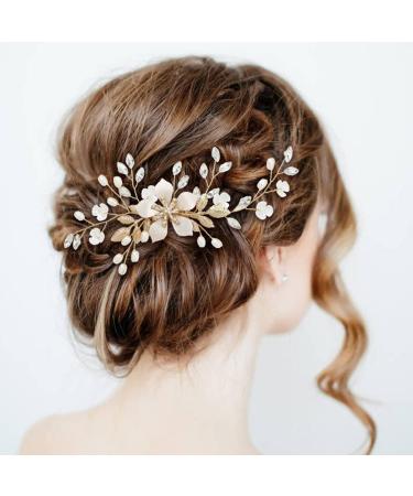 Gold Flower Leaf Wedding Hair Combs & Pins Set - Bridal Hair Accessories - Buy Online on SooperMarket.com