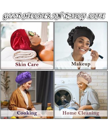 Satin Silk Bonnet Set for Sleeping - 4 Pcs Elastic Wide Band Hair Wraps (Black Red Purple Gold) - Soft & Breathable Sleep Caps - 12.6 Inch - Buy Online on SooperMarket.com