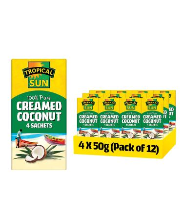 Tropical Sun 100% Pure Desiccated Creamed Coconut Sachets 4 X 50g (Pack of 12) - For Food Sweetness & Flavor Enhancer