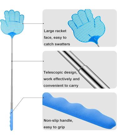 Rpanle Fly Clapping Set - 2 Extendable Telescopic Insect Catchers | Pink & Blue Fly Protection with Integrated Mosquito Scraps | International Shipping Available - Buy Online on SooperMarket.com