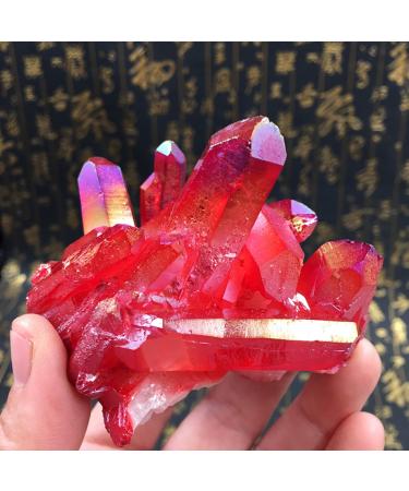 Red Titanium Coated Natural Rock Crystal Cluster Quartz Geode Stone Gemstone Home Decoration Specimen 50g Rocks (Size : 50g)