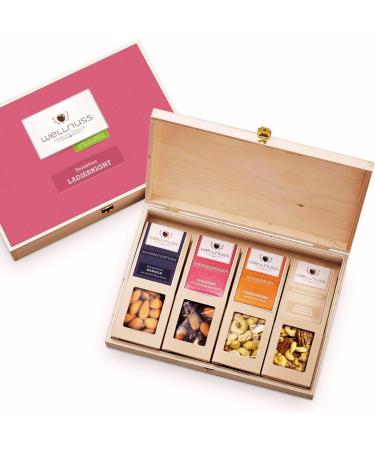 Wellnuss "Ladiesnight"-Premium Gift Set for Women *** Vegan *** I 4 Nuss-Snacks I gift idea for women girlfriend mother sister (4 snack in the birch wood box best of nuts vegan) Best of nuts (vegan) 4 snacks in the birch wood box