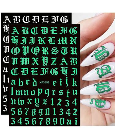 12 Sheets Alphabet Nail Art Stickers - 3D Self-Adhesive Decals - Holographic English Font Manicure Decorations - Buy Online on SooperMarket.com