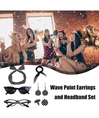 Lesunbak 50s Accessories for Women | 1950s Outfit with Headbands and Drop Earrings Costume Accessories with Red Bow Headband Vintage Polka Dot Hair Bands Cat Eye Glasses Black One Size - Buy Online on SooperMarket.com