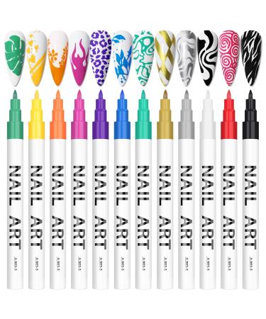 12 Color 3D Nail Art Pens Set  Kalolary Nail Polish Pens Nail Point Graffiti Dotting Pen Drawing Painting Liner Brush for DIY Nail Art Beauty Adorn Manicure Tools(A)