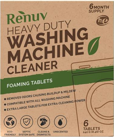 Renuv Washing Machine Cleaner Tablets - 40g Eco-Friendly Solution for Front Load, Top Load, HE Machines - Deep Cleans and Dissolves Slowly for Maximum Effect - Buy Online on SooperMarket.com