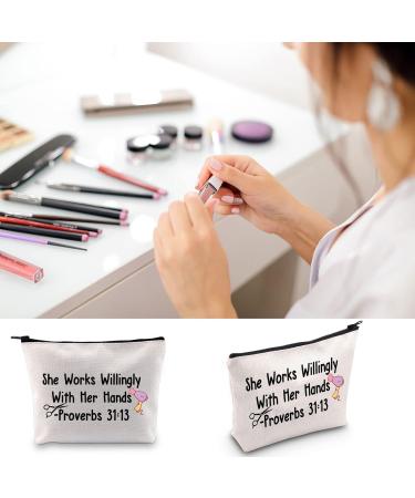 BLUPARK Hairdresser Cosmetic Bag Hair Stylist Gift She Works Willingly With Her Hands Proverbs 31:13 Inspirational Gift She Works Willingly-Hairdresser - Buy Online on SooperMarket.com