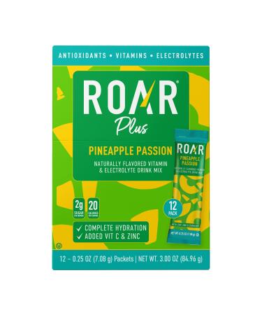 Roar Complete Hydration Powder Plus - Hydration Packets with Zinc Elderberry - Electrolytes Powder No GMOs Gluten Free - Pineapple Passion - 12 pc Pinapple Passion Fruit 0.02 Ounce (Pack of 12)