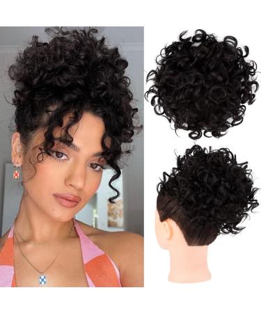 REECHO Messy Bun Hair Piece Elastic Drawstring Hair Bun Extensions Large Curly Wave Fake Bun Top Knot Updo Hairpiece for Women - Black Brown Wavy Black Brown