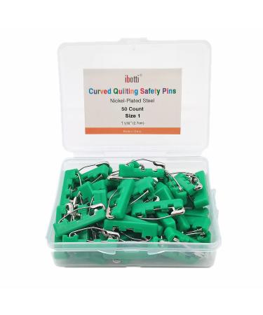 ibotti Curved Safety Pins with Grip Covers Basting Pins for Quilting Size 1 50-Count Green