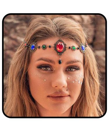 Zoestar Vintage Head Chain Gold Crystal Headpiece Baroque Forehead Tassel Headband Halloween Festival Costume Hair Accessories for Women and Girls