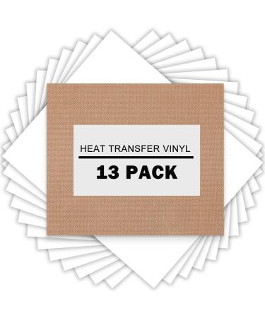 XSEINO HTV Heat Transfer Vinyl Sheets:13Pack 12" x 10" White Iron on Vinyl for T-Shirt,Heat Transfer Vinyl for Cricut,Silhouette Cameo or Heat Press Machine(Total 12"X10FT) 13 PACK White-A
