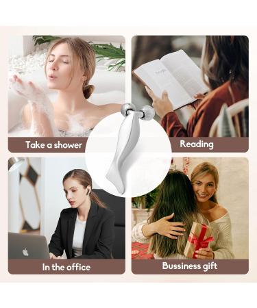 3D Metal Face Roller & Gua Sha - Anti-Aging Face Massager for Puffiness Relief | V-Shaped Skin Care Tool in Silver - Buy Online on SooperMarket.com