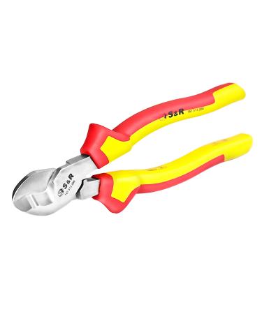 S&R Cable Shears/Side Cutter VDE Tested up to 1000 V 200 mm 70C Steel Hardness 66 HRC Professional Cable Cutter for Electricians Assembly Workshop with 2-Component Ergonomic Handles 200 mm - Cable Shears