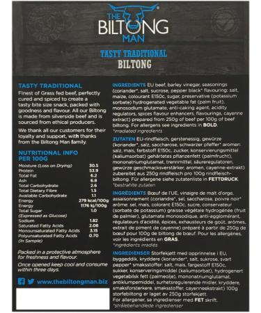 Biltong Man Traditional Lean Beef Biltong | Healthy High Protein Snack | Low Calorie, Gluten-free & Keto-friendly | 500g Pack - Buy Online on SooperMarket.com