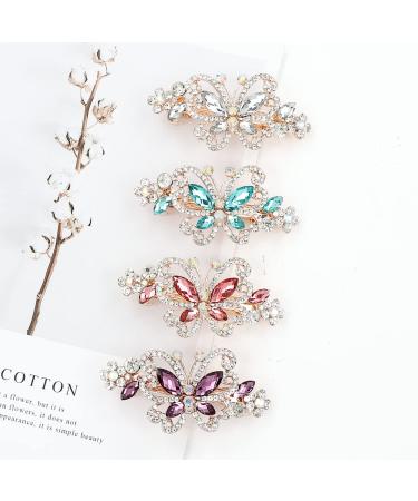 Sparkly Jeweled Butterfly Barrettes - 4 Pack Luxury Crystal Rhinestone Hair Clips - Buy Online on SooperMarket.com