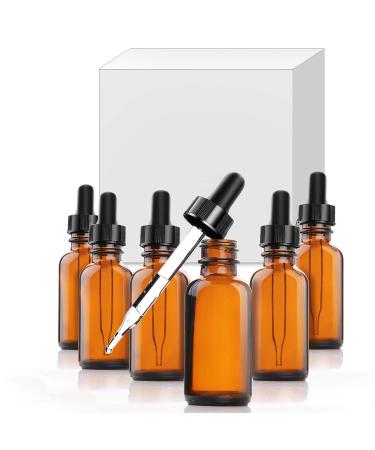 Yesker Amber Glass Bottles for Essential Oils with Glass Eye Dropper 30 ml (1oz) for Essential Oils, Chemistry Lab Chemicals, Colognes & Perfumes- Pack of 6 6 Pack