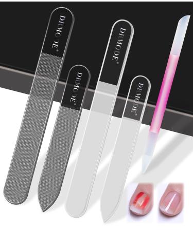 Glass Nail File Buffer with Case - 5PCS Glass Buffer Nano Nail Shiner Kit Glass Cuticle Pusher Nail Care  Gifts for Men Women Safety Nail Files for Natural Acrylic Nails Fingernail Files Manicure Tool 5 Count (Pack of 1)