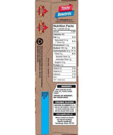Quaker Maple & Brown Sugar Flavour Instant Oatmeal Multi-Pack 8 Packets 344g (Pack of 12) - Buy Online on SooperMarket.com