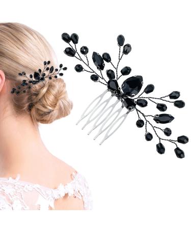 Black Rhinestone Bridal Hair Comb Vintage Onyx Teardrop Small Headpiece Crystal Decorative Wedding Hair Combs Bridal Side Combs Accessories for Women