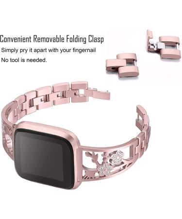 Mtozon Stainless Steel Bracelet for fitbit Sense/Versa 3 - Women's Rose Gold Bling Wristband - Buy Online on SooperMarket.com