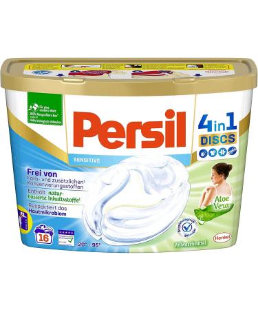 Persil Sensitive 4in1 Discs - 32 Wash Loads | Eco-Certified Detergent for Allergies & Babies with Aloe Vera | 20 C to 95 C - 2 Pack (2x400g) - Buy Online on SooperMarket.com