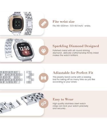 Goton Women's Bling Diamond Brick Design Band & Bumper Case for Fitbit Versa 3/Sense (Silver) - Buy Online on SooperMarket.com