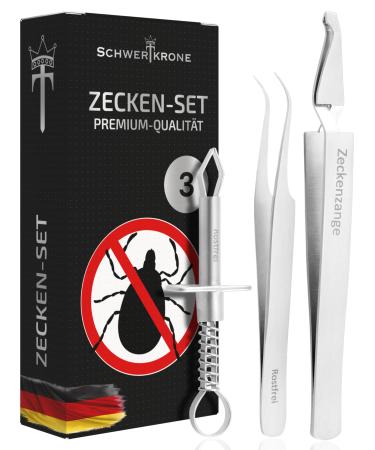 Schwertkrone tick tweezers premium rust-free stainless steel | Tick tweezers | Tick set for dogs | Tweezers tick tweezers set of 3
