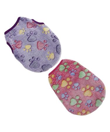 2 Pcs Warm Pet Shirt Footprints Pattern Pet Plush Pullover Soft Dog Plush Warm Hoodies Coat Apparel for Rabbit Cat Kitten Dog Puppy (XXS)