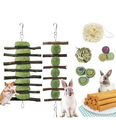 Camiter 15Pcs rabbits toy small animals Kielzeugen Hasen Natural Timothy-Gras Kaub ls Knabber Wooden chain Grass toy dental care kielzeuge 15st