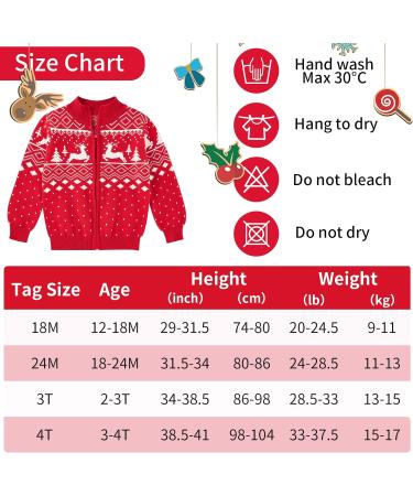 Christmas Reindeer Toddler Boys Sweater Cardigan | Xmas Winter Knit Top 18-24 Months Red - Buy Online on SooperMarket.com
