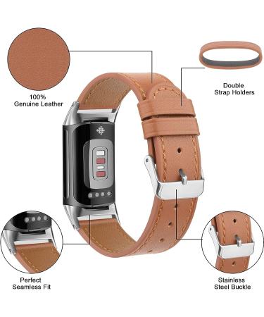 Tobfit Genuine Leather Band for Fitbit Charge 5 - Brown | Replacement Watchband Straps for Men and Women | Fits Wrist Sizes 5.7 - 8.7 | Accessories for Fitbit Charge 5 - Buy Online on SooperMarket.com