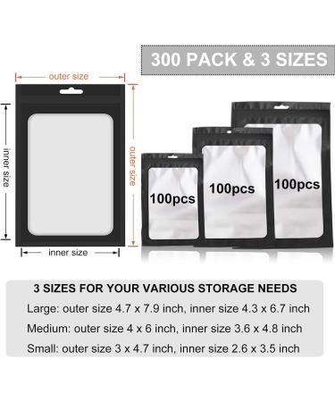 300 Pack Resealable Mylar Bags - Food Storage Smell Proof Bags with Front Window - Variety Sizes Pack for Snacks, Cookies, Jewelry - Black (3x4.7, 4x6, 4.7x7.9) - Buy Online on SooperMarket.com