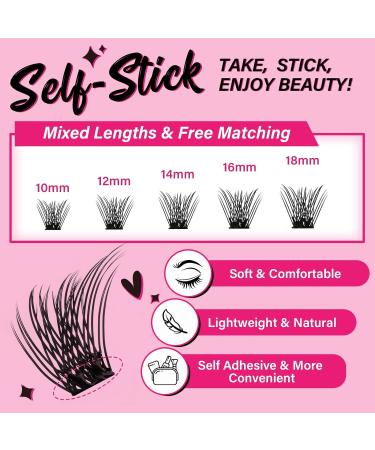 48Pcs Self Adhesive Cluster Lashes | Reusable, No Glue Needed | Easy to Use Velvety D-10-18 Mix - Buy Online on SooperMarket.com