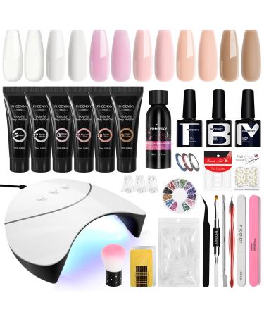 Poly nail gel kit Phoenixy 6 coly poly nail extension gel set with 36W UV/LED nail lamp Builder Enhancement Gel complete nail set gift for women 03
