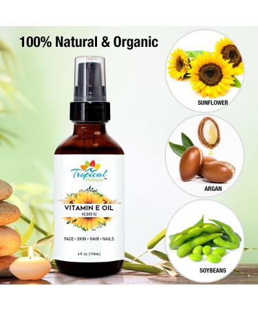 Pure Organic Vitamin E Oil 4 fl oz - 43 000 IU | 100% Plant-Based Natural Moisturizer for Skin Scars Nails Acne Hair Growth & Wrinkles - Buy Online on SooperMarket.com
