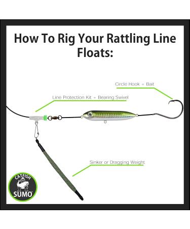 Catfish Rattling Line Float Lure 4 inch (3-Pack) - Demon Dragon Style Peg for Santee Rig Fishing - Green Sunfish Blue Crappie Purple Shiner - Buy Online on SooperMarket.com