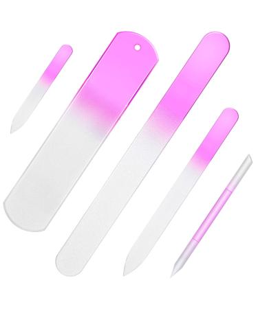 5 Pieces Glass Nail File Set Double Sided Etched Glass Nail Buffer Glass Callus Remover Foot Rasp Filing Cuticle Pusher with PVC Case for Women Men Manicure Pedicure Fingernail Polish Multi Functional