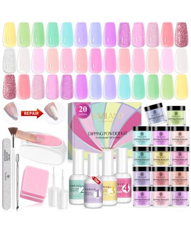 Saviland 31PCS Dip Powder Nail Kit Starter- 20 Colors Dipping Powder Set &15ml Dip Powder Liquid Set Manicure Tools Kit Colorful Garden Series Dip Nail Powder Starter Kit for Home DIY Nail Salon Prom A1- Colorful Garden