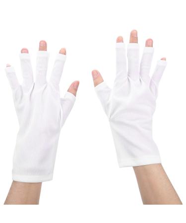 TITA-DONG Professional Manicure Gloves Stretchy Fingerless Fiber Cotton Nail Lamp Gloves for Home Salon Non Slip UV Protection Driving Gloves Summer Outdoor Gloves for Women and Girls(White)