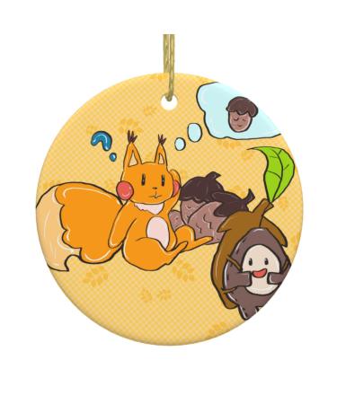 YYHHAOFA Sunflower Seed Squirrel Picture Christmas Ceramic Round Pendant Decoration - Festive Hanging Ornament for Stores and Homes -2.9 in