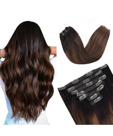 Vlasy Clip in Hair Extensions Human Hair 7 Pieces Clip in Hair Extensions Real Human Hair Seamless Straight Natural Thick Weft Human Hair Clip in Extensions for Women T2/6+2# 16 Inch(80 g) 16 Inch (80 g) T2/6+2#