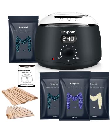 Maxpearl Waxing Kit with Hard Wax Beads, Hair Removal Wax Warmer Kit for Fine and Coarse Hair, Eyebrows, Facial, Underarms, Brazilian Bikini, Legs, Digital Display with 20 Application Sticks