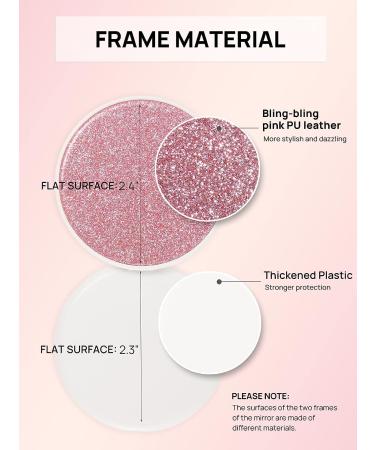 Getinbulk Pink PU Leather Compact Mirror Bulk - Double-Sided 1X/3X Magnifying, Small Pocket Makeup Mirror (2.7 inches) - Buy Online on SooperMarket.com