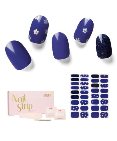 NAILOG Semi Cured Gel Nail Strips 34 pcs Salon-Quality Gel Nail Stickers Long Lasting Nail Wraps for Women with Soft Gel Finish Vintage Print & Silver Glitter (Midnight Bloom)